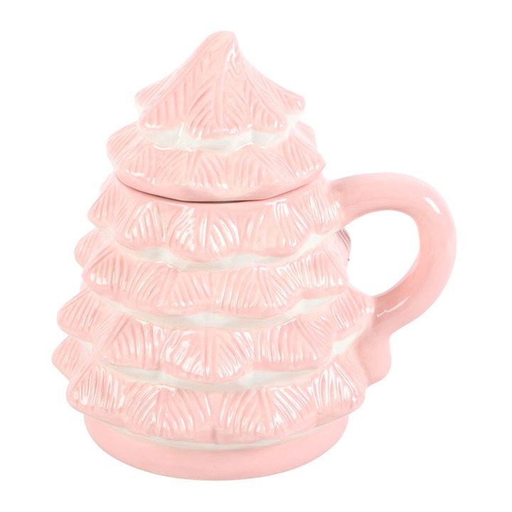 Blush Pink Christmas Tree Mug with Lid
