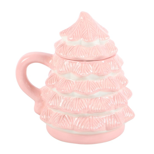 Blush Pink Christmas Tree Mug with Lid