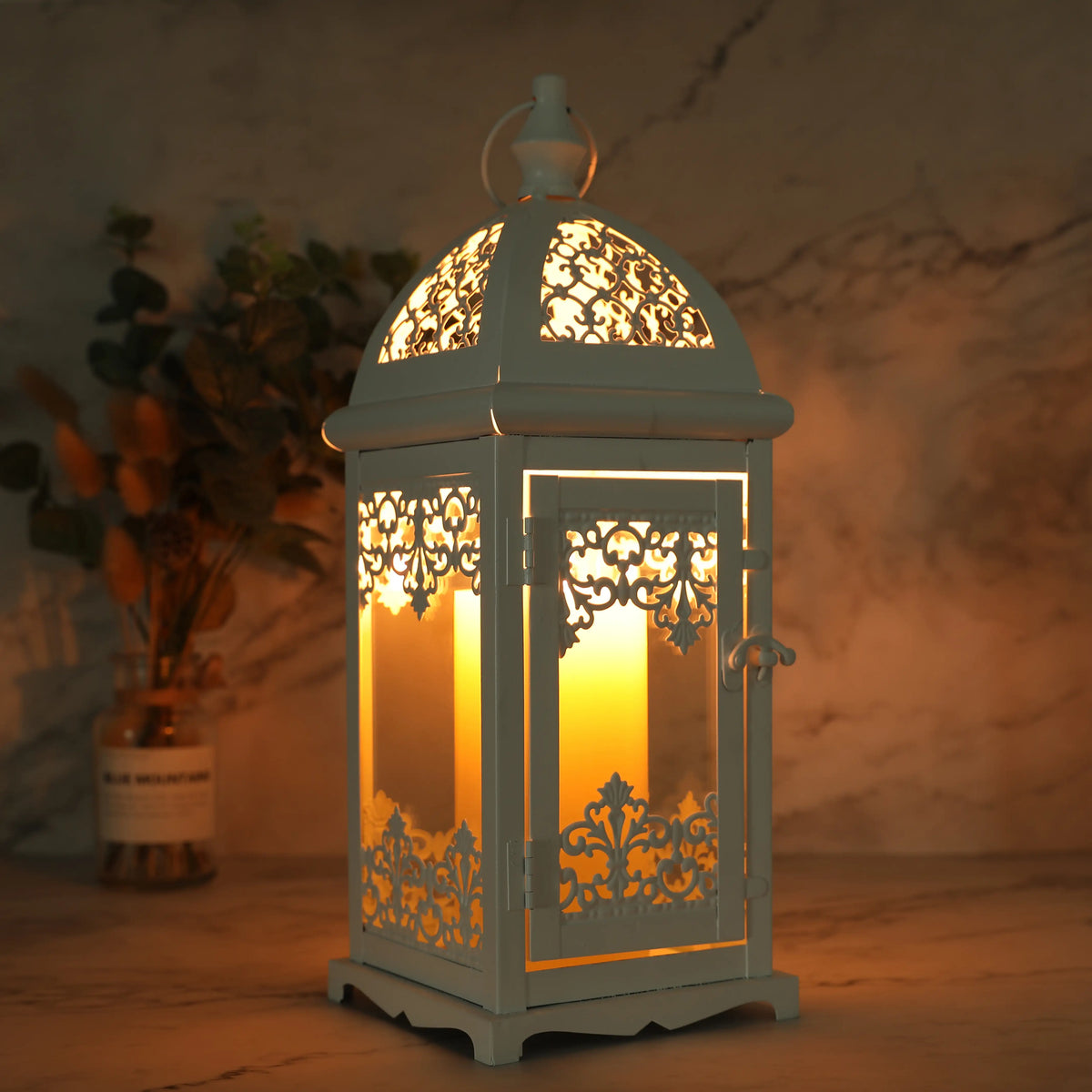 Ornate White Candle Lantern