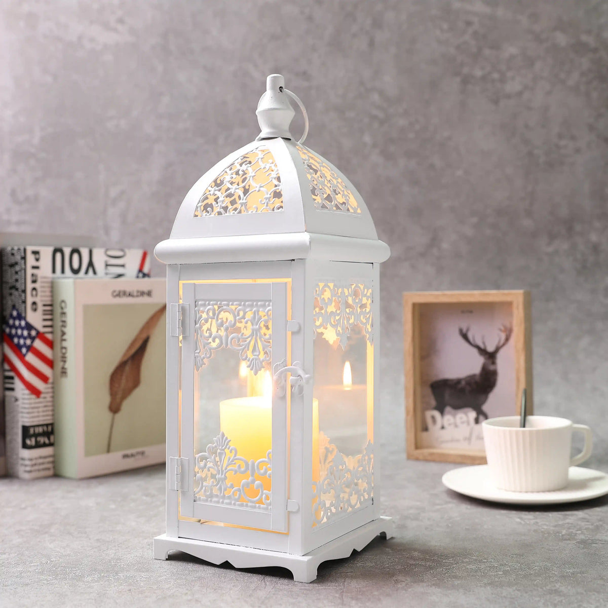 Ornate White Candle Lantern